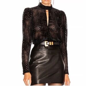 FRAME women’s Black Velvet Burnout Keyhole Neck Crop Top Small EUC night out